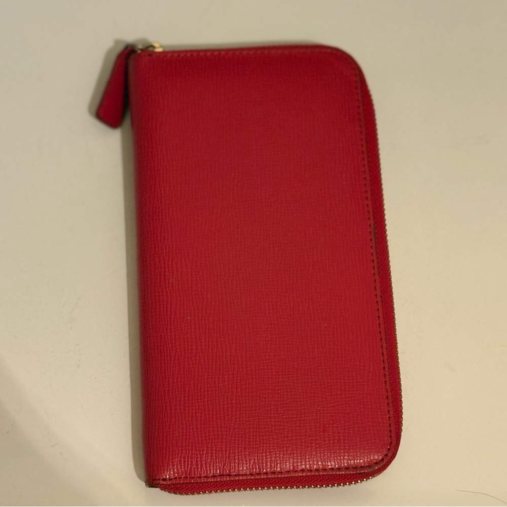 Talbots Leather Red and Navy Polka Dot Wallet